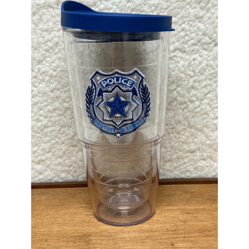 Tervis Tumbler 24oz Police Protect & Serve Badge Insulated Travel Cup Blue Lid